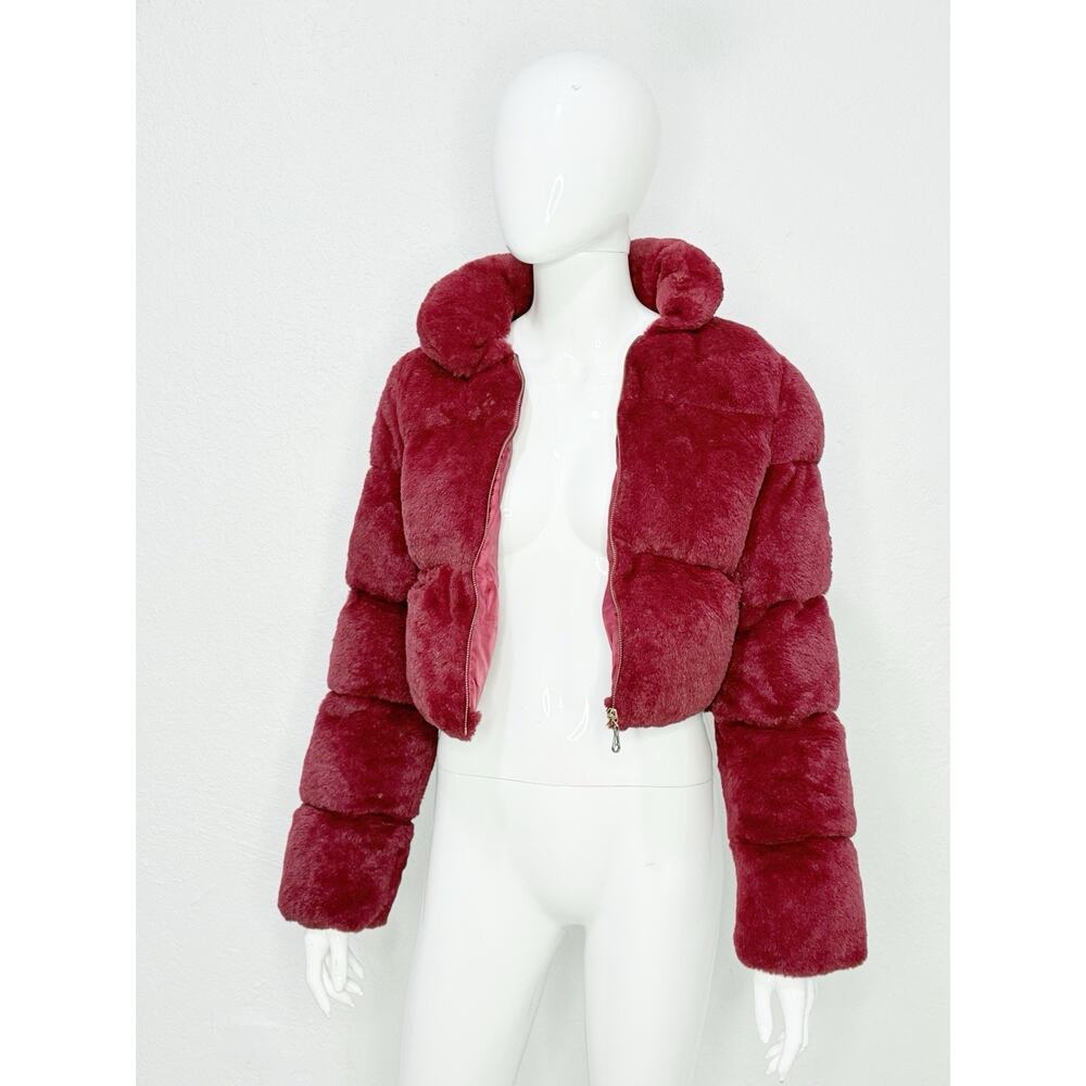 Pettylittlething Black Faux Fur Zip-Up Jacket Plush Short Coat